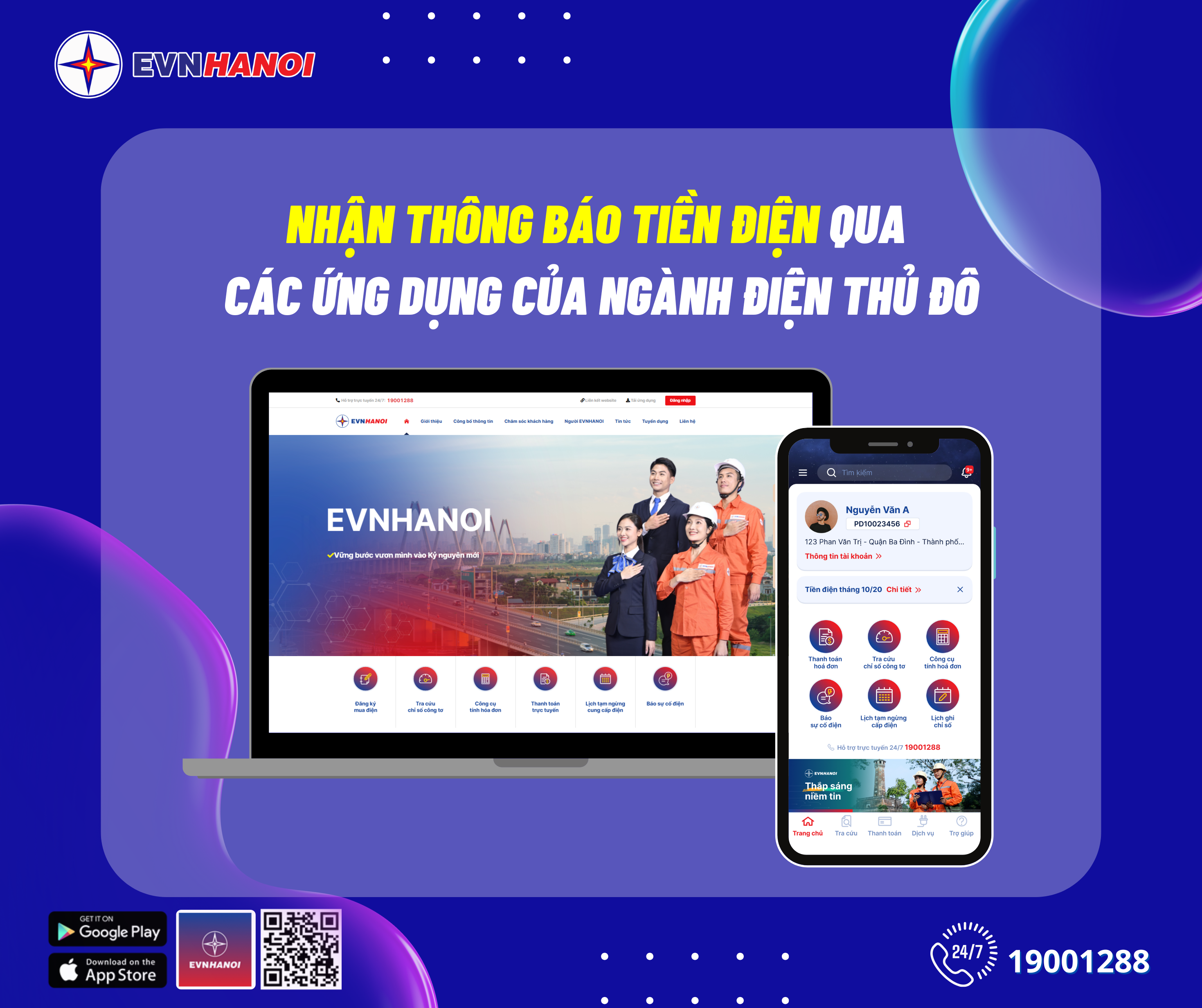 Nhận thông báo tiền điện tự động qua hệ sinh thái EVNHANOI