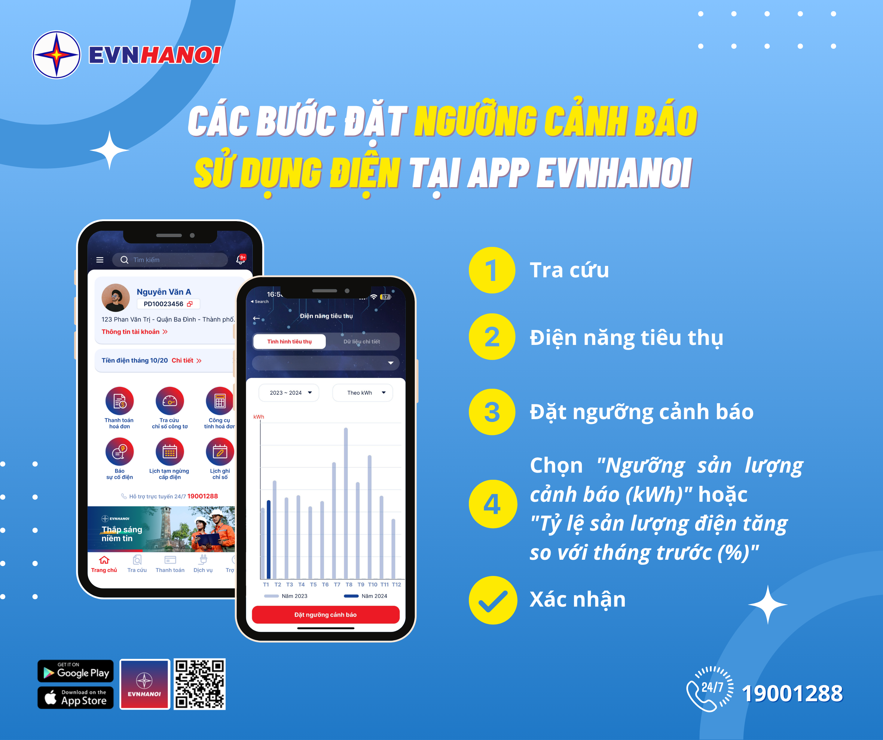 EVNHANOI hướng dẫn đặt ngưỡng cảnh báo sử dụng điện